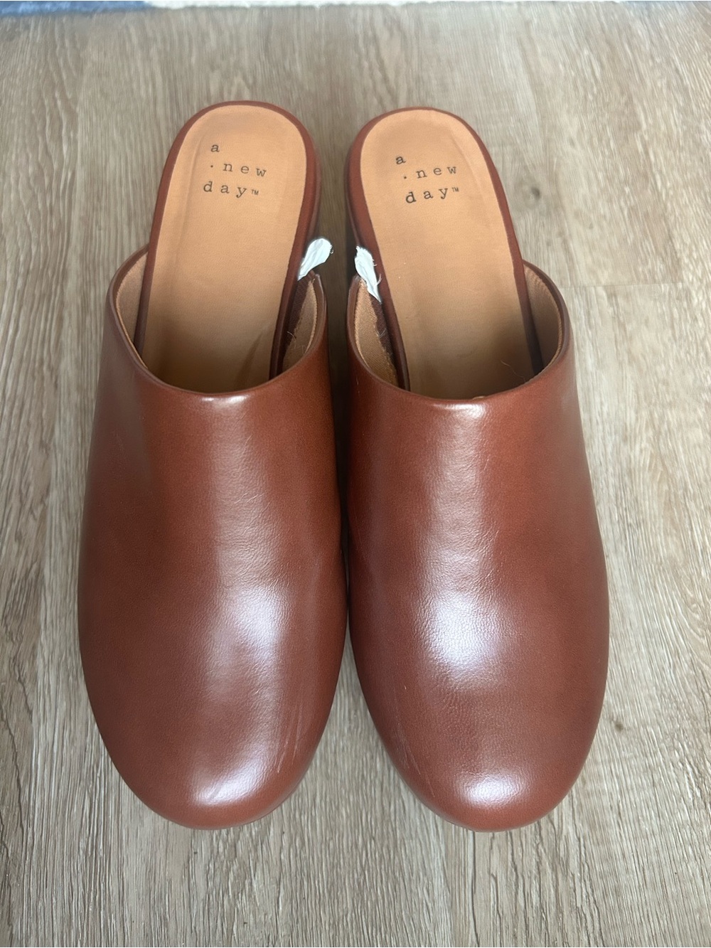 a new day Cognac Brown Leather Platform Mule Slides